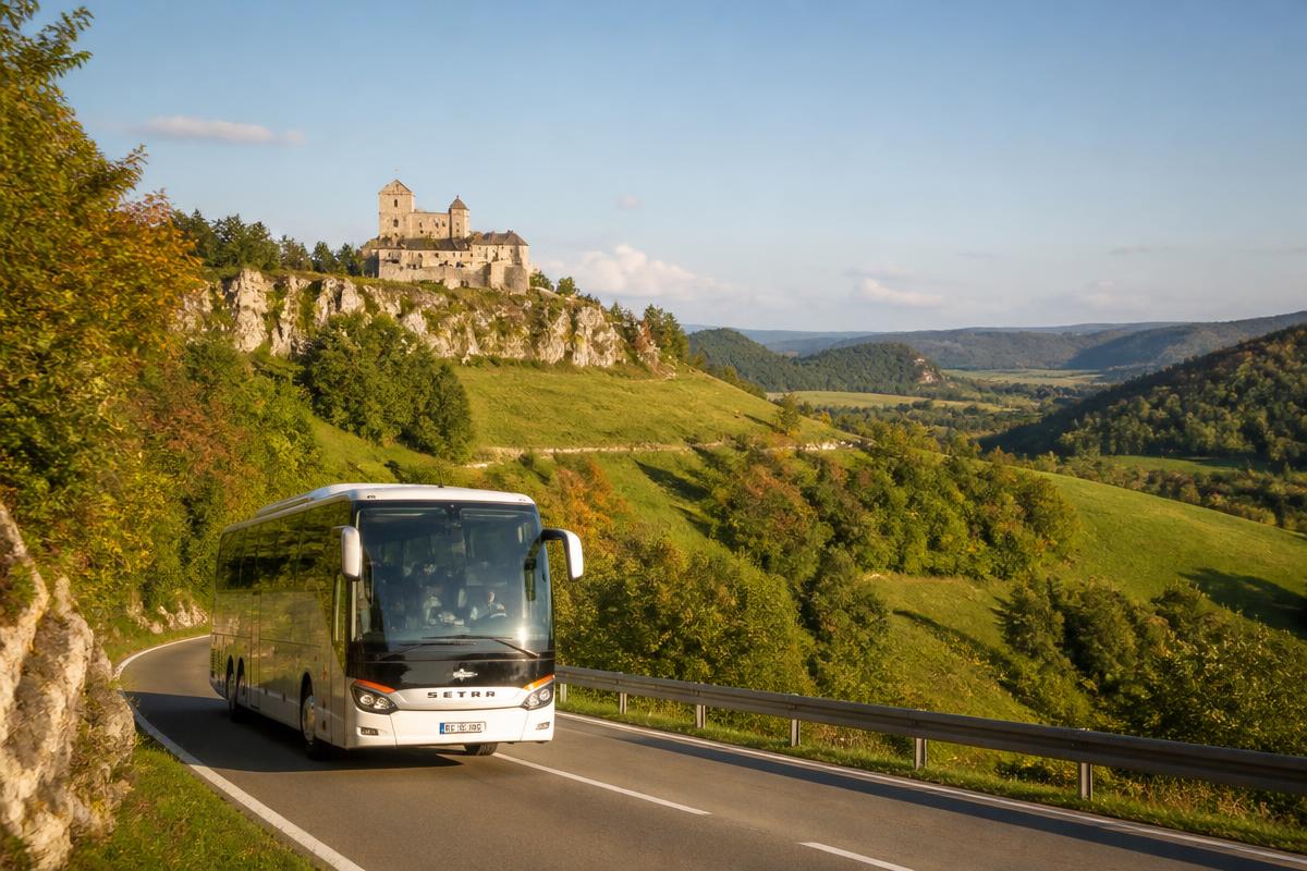 Setra Reisebus von Seethaler Reisen auf der Schwäbischen Alb